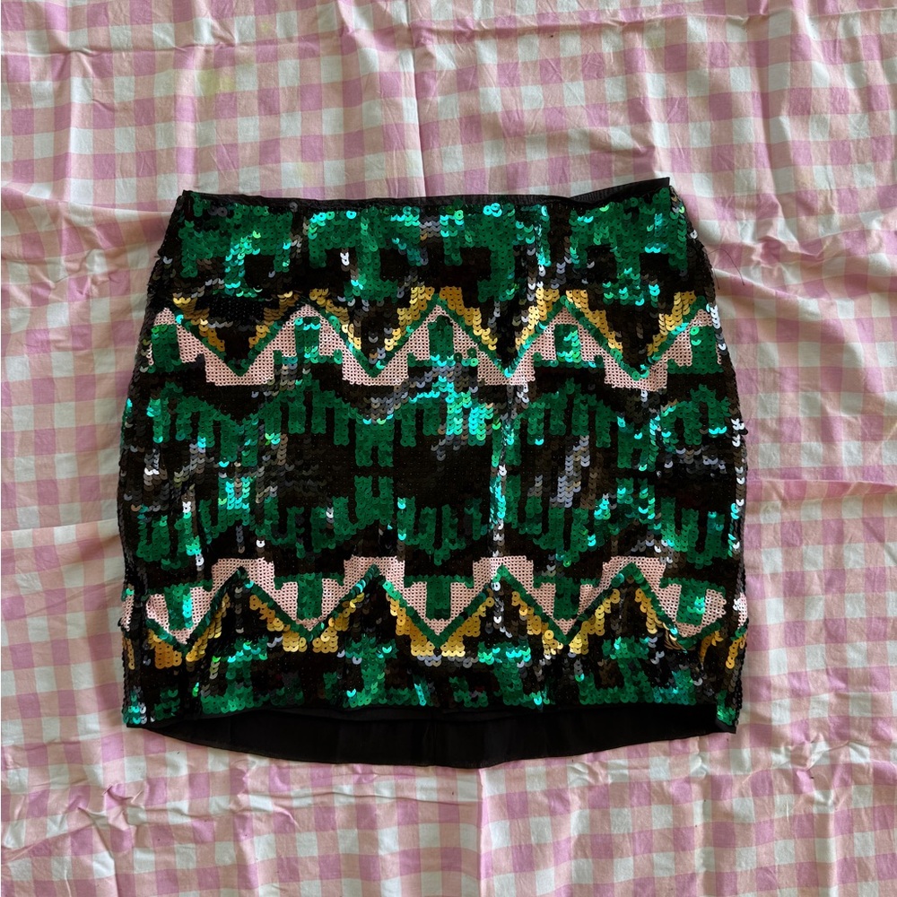 H&M Sequin Pencil Skirt in Green and Gold